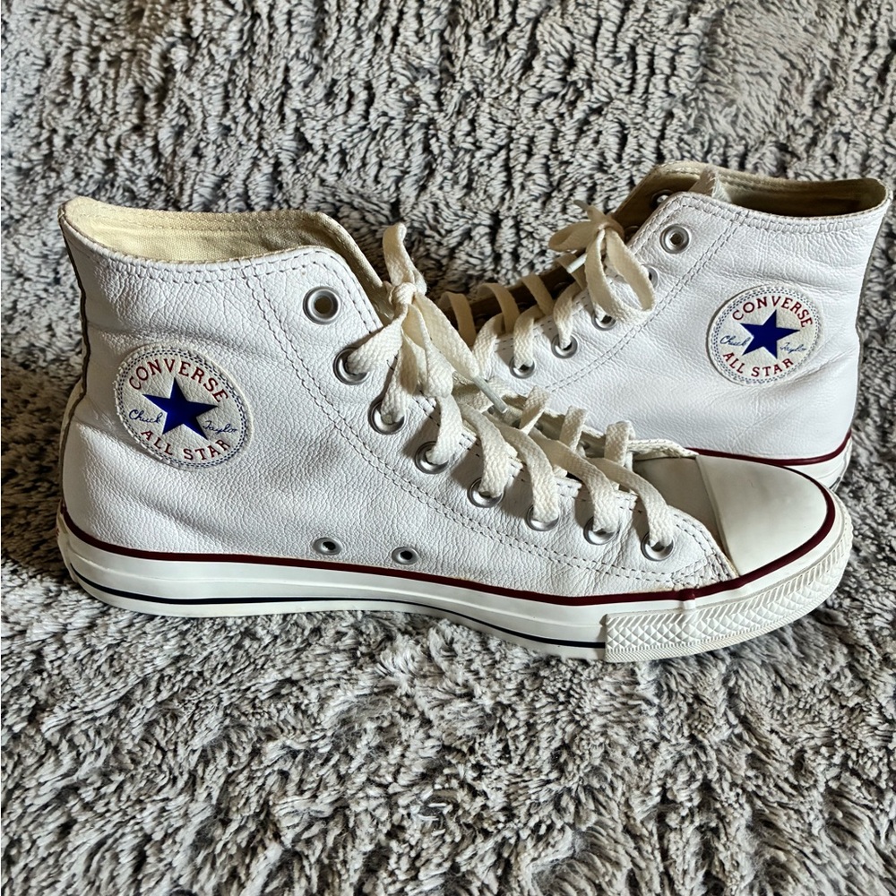 Converse White High-Top Sneakers with Blue Star